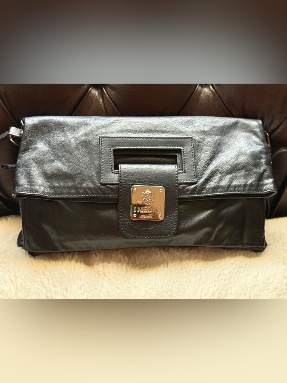 I Medici Firenze EUC Black Quality Leather Clutch Crossbody Made in Italy